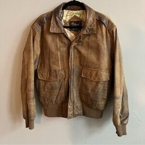 Vintage Reed Sportswear Brown Leather Bomber Jacket size 44 US size large